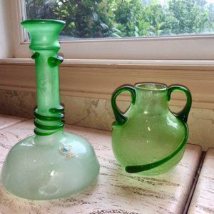 Dorbin glass,hand blown vases 2 green vases